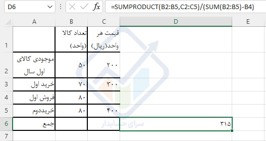 فرمول میانگین موزون موجودی کالا