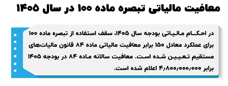 تبصره ماده ۱۰۰ قانون مالیات های مستقیم در سال ۱۴۰۵